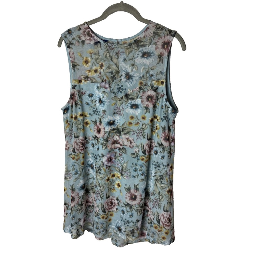 APT.9 Sleeveless Blouse Size Large Top Floral Lined Bodice Floral Blue Pink Gold